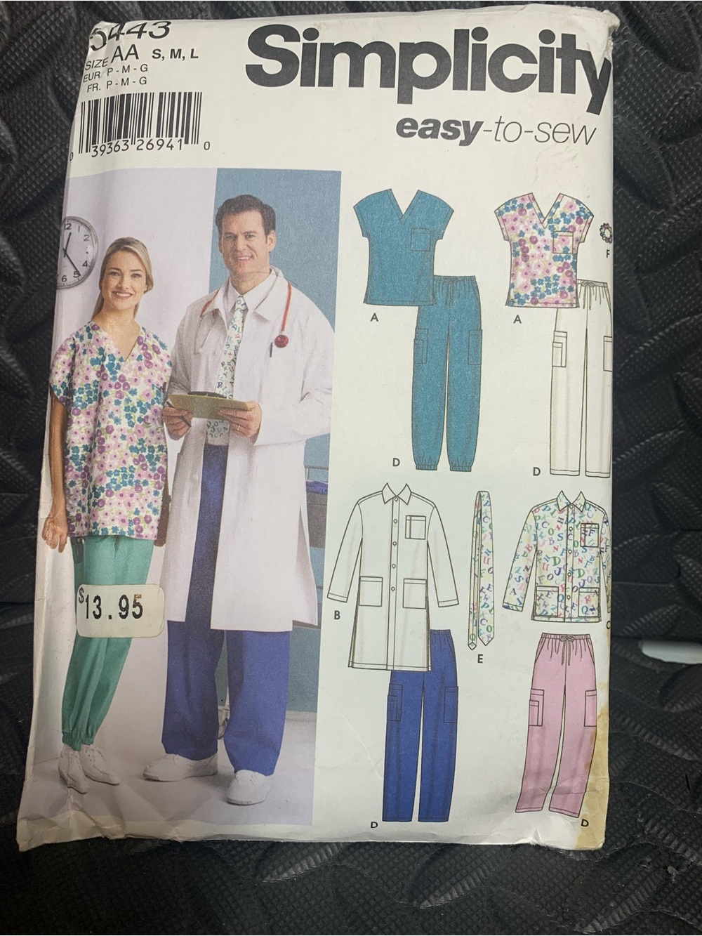 Simplicity 5443 Scrub Top & Pants pattern. New; hasn’t been cut into